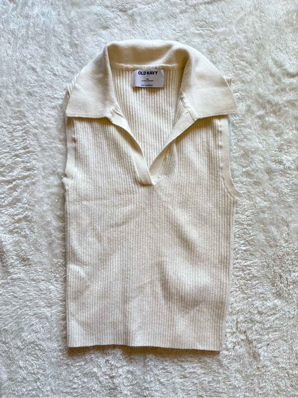 Old Navy Cream Ribbed Sleeveless Polo Cropped Sweater